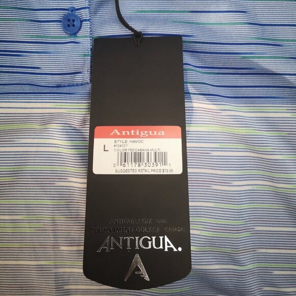 NWT Antigua Blue Green & Purple Striped Ladies Size Large Straight Fit Polo - Picture 9 of 13